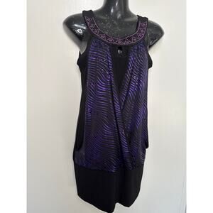 🌟Solar Black/Purple Sequin Sleeveless Halter Sheath Women Tunic - BWOT